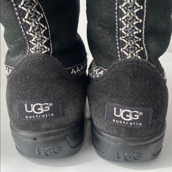 WOMEN'S UGG SUNDANCE REVIVAL BRAID BLACK TALL BOOT Sz 6 Boho Western Winter - Picture 5 of 14